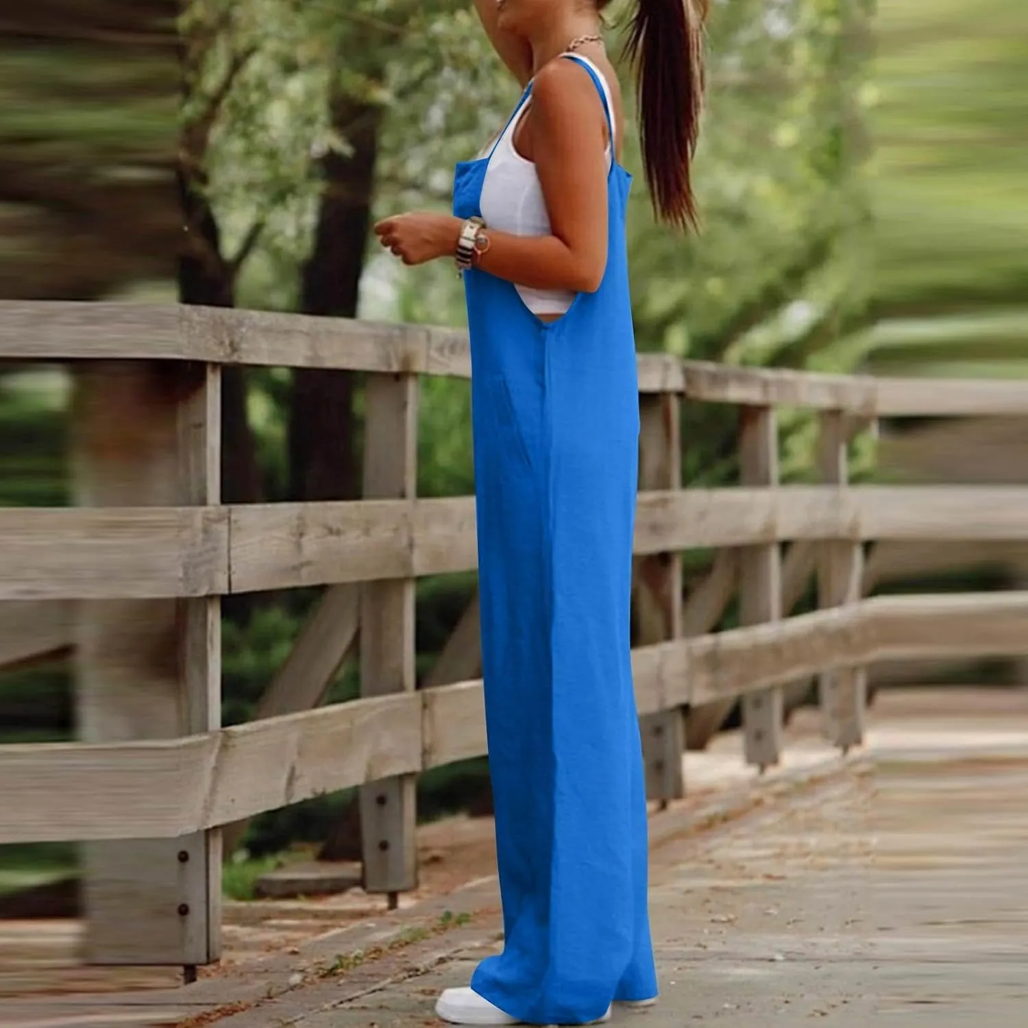 Summer Jumpsuits for Women 2025 Linen Maternity Jumpsuit Sleeveless Spaghetti Straps Wide Leg Jumpsuits with Pockets