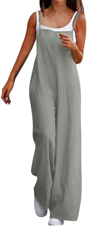 Summer Jumpsuits for Women 2025 Linen Maternity Jumpsuit Sleeveless Spaghetti Straps Wide Leg Jumpsuits with Pockets