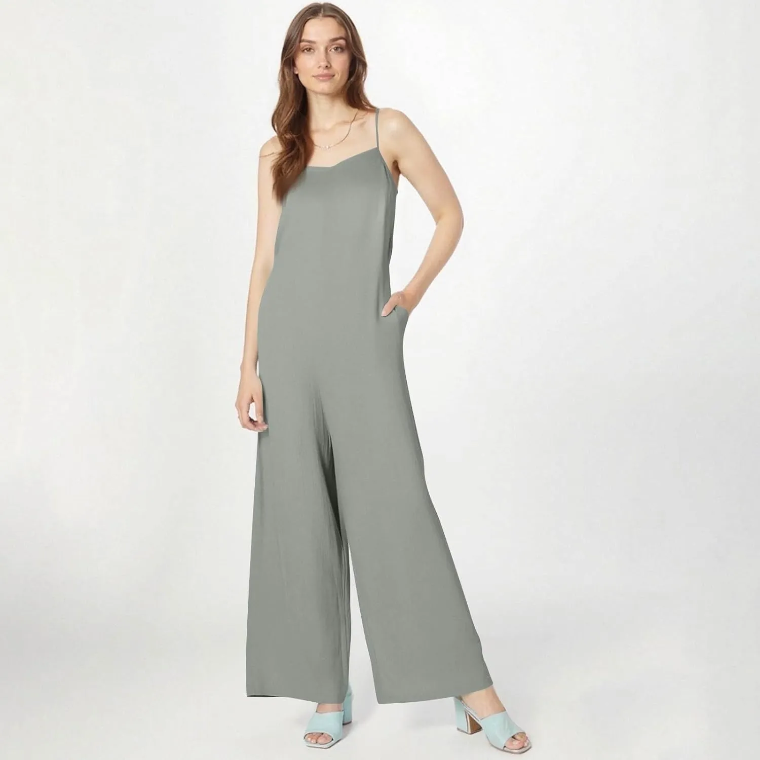 Summer Jumpsuits for Women 2025 Linen Maternity Jumpsuit Sleeveless Spaghetti Straps Wide Leg Jumpsuits with Pockets