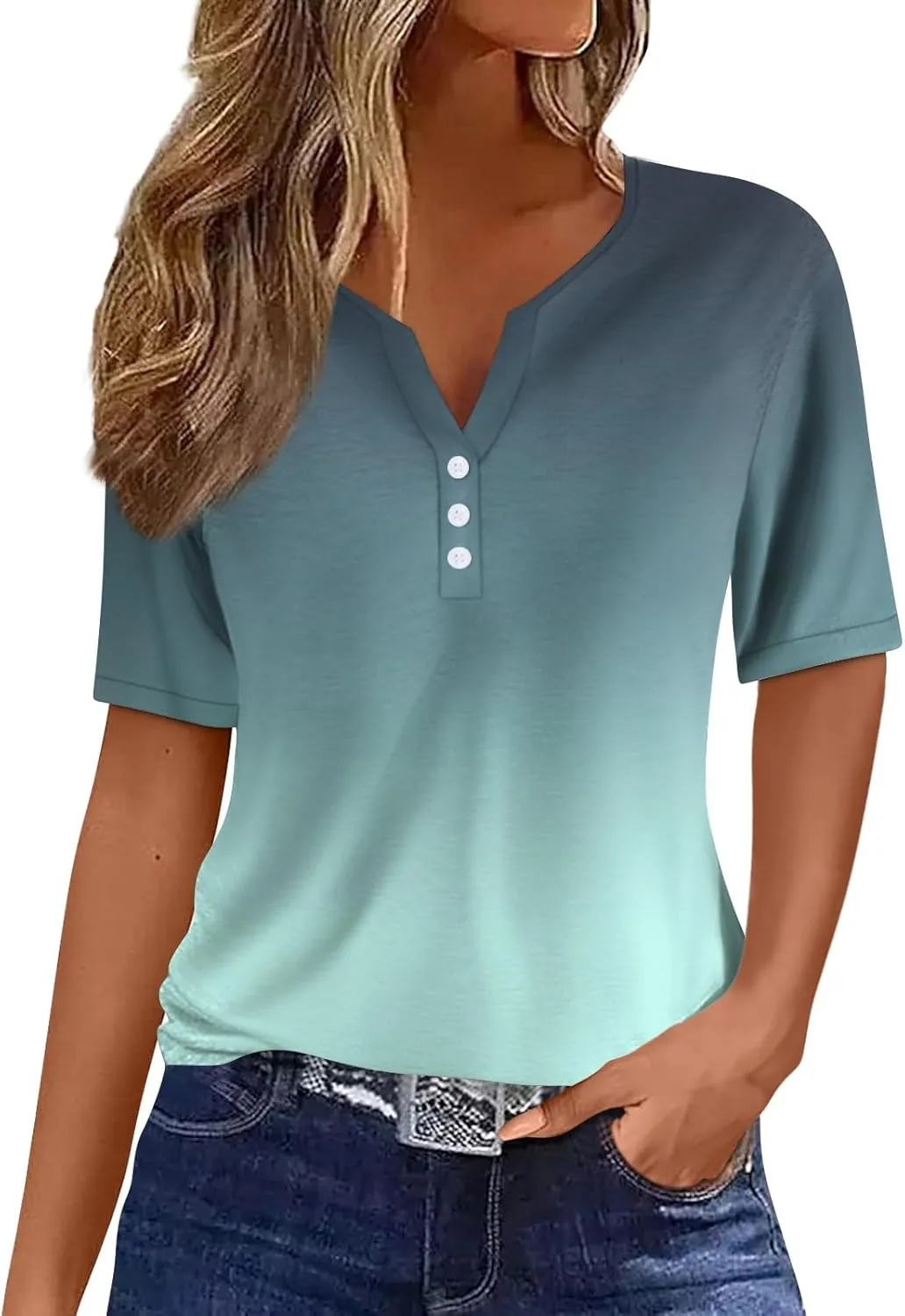 Summer Tops for Women 2025 Casual Short Sleeve V Neck Shirt Trendy Business Dressy Tunic Tops