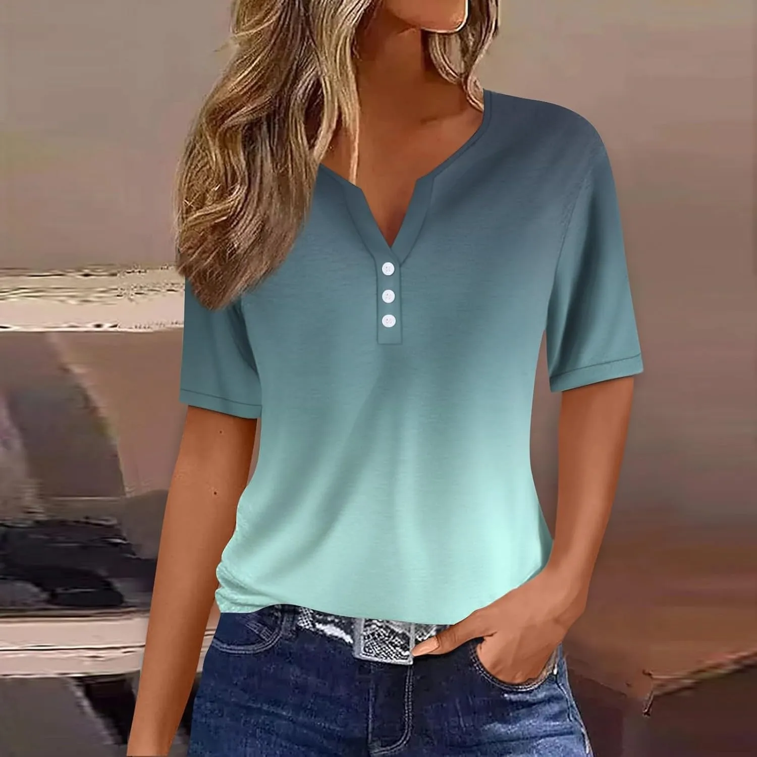 Summer Tops for Women 2025 Casual Short Sleeve V Neck Shirt Trendy Business Dressy Tunic Tops