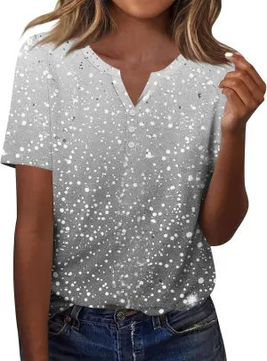 Summer Tshirts Shirts for Women Trendy Button Down V Neck Tunic Tops Dressy Casual Plus Size Basic Floral Blouses