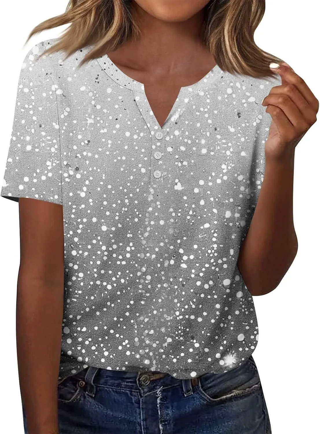 Summer Tshirts Shirts for Women Trendy Button Down V Neck Tunic Tops Dressy Casual Plus Size Basic Floral Blouses