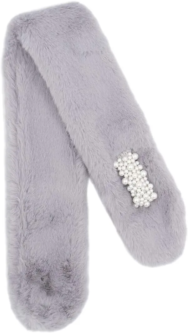 surell Faux Fur Pull-Through Scarf with Pearl Detail - Womens Neck Trim Scarves Neck Loop