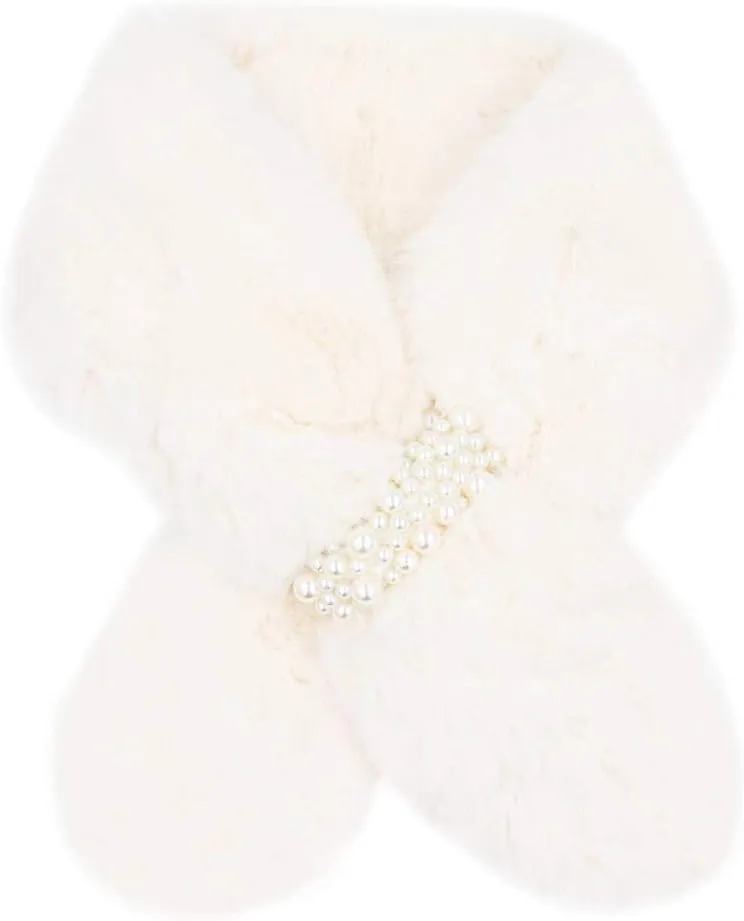 surell Faux Fur Pull-Through Scarf with Pearl Detail - Womens Neck Trim Scarves Neck Loop