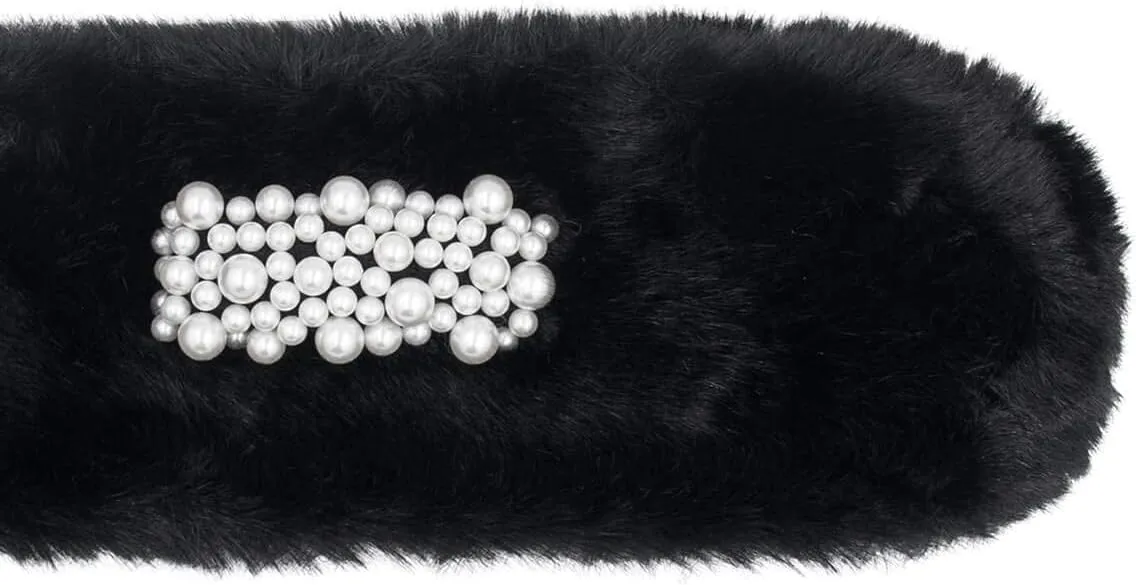 surell Faux Fur Pull-Through Scarf with Pearl Detail - Womens Neck Trim Scarves Neck Loop