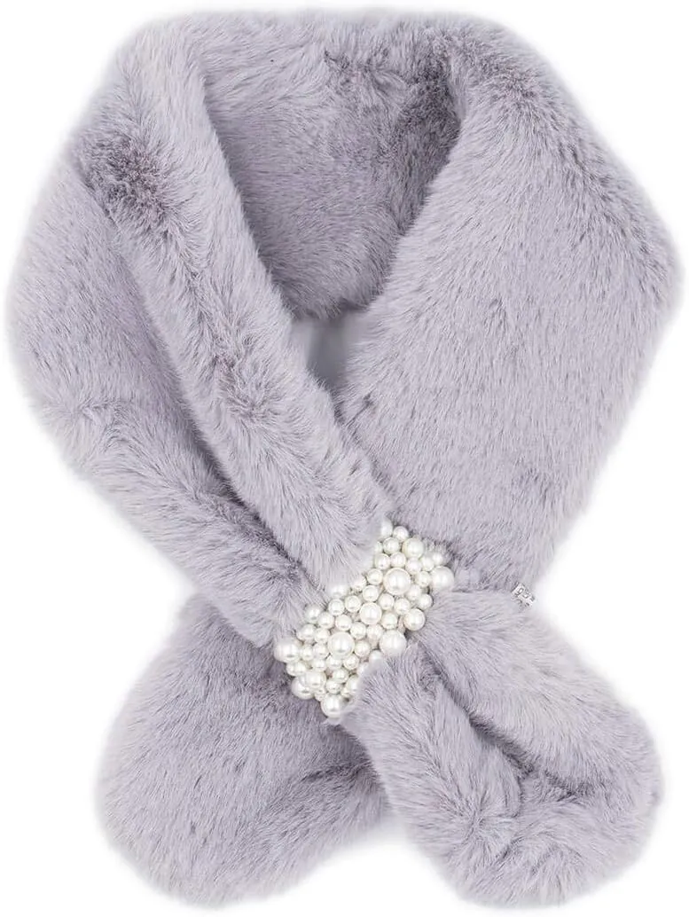 surell Faux Fur Pull-Through Scarf with Pearl Detail - Womens Neck Trim Scarves Neck Loop