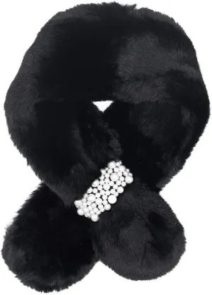 surell Faux Fur Pull-Through Scarf with Pearl Detail - Womens Neck Trim Scarves Neck Loop