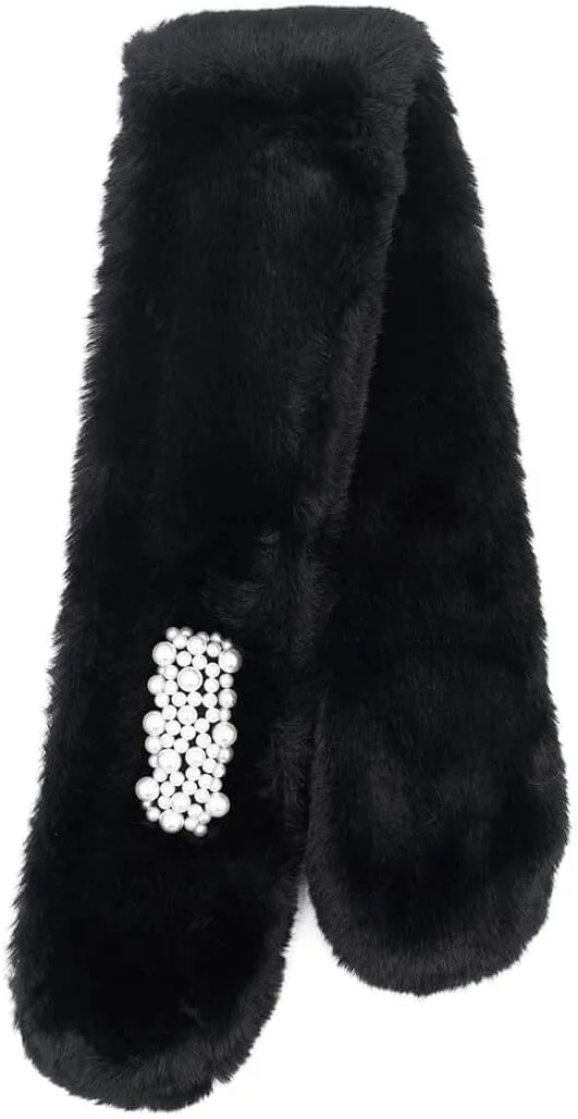 surell Faux Fur Pull-Through Scarf with Pearl Detail - Womens Neck Trim Scarves Neck Loop
