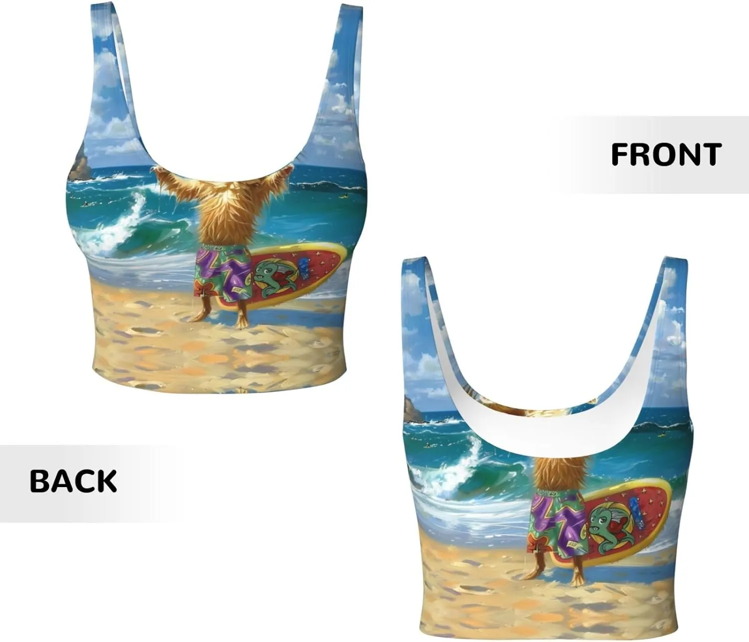 Surfing Dog Women's Sexy Sports Vest Sleeveless Athletic Gym T-Shirts Vest U-Shaped Back Quick Dry Top