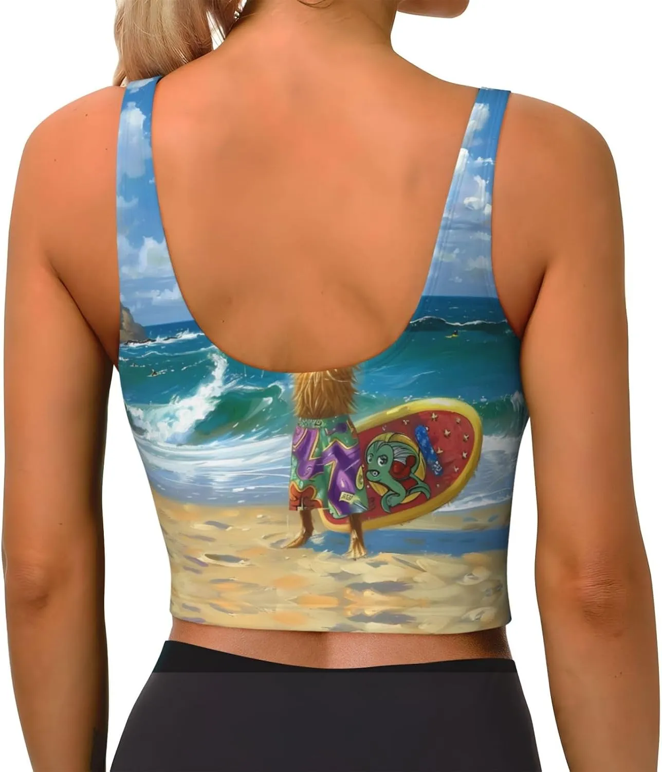 Surfing Dog Women's Sexy Sports Vest Sleeveless Athletic Gym T-Shirts Vest U-Shaped Back Quick Dry Top
