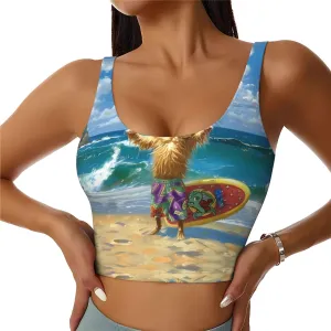 Surfing Dog Women's Sexy Sports Vest Sleeveless Athletic Gym T-Shirts Vest U-Shaped Back Quick Dry Top