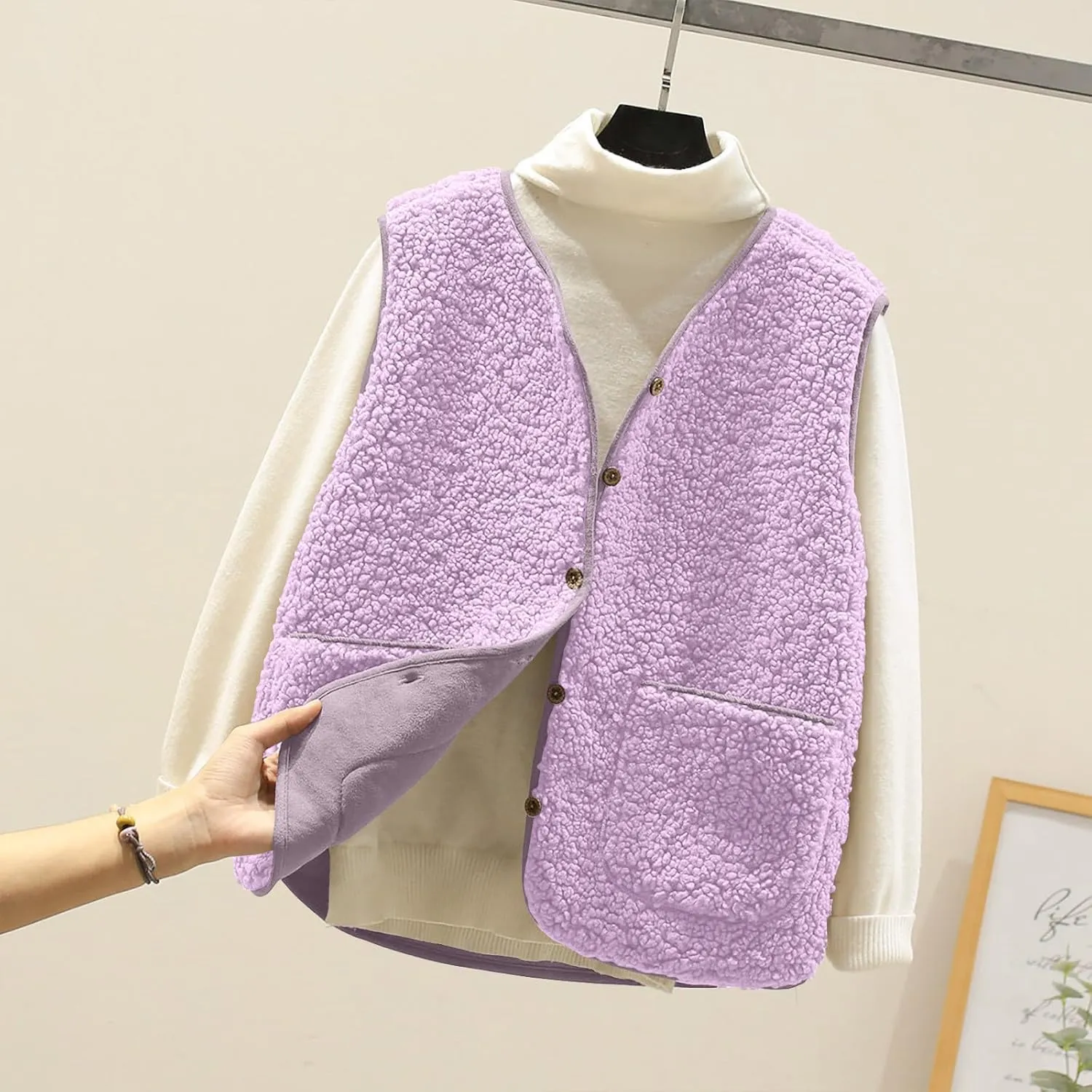 TANGNADE Oversized Vest Women Fuzzy Fleece Sleeveless Vests Button Down Casual Outwear Travel Sherpa Vest Jackets