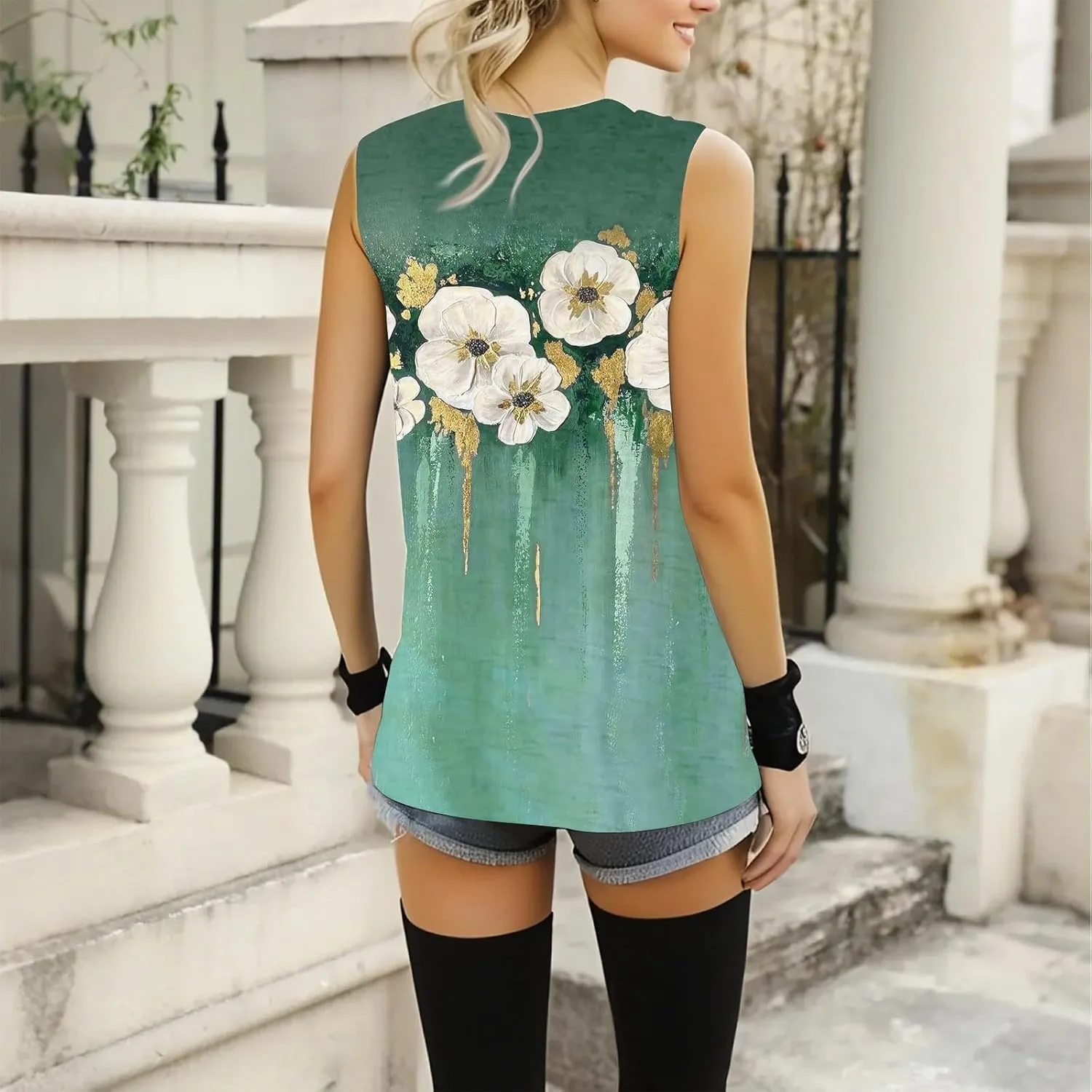 Tank Tops for Women 2025 Sleeveless V Neck Summer Causal Loose Fit Tops Trendy Tanks Cute Printed Tunic Blouses