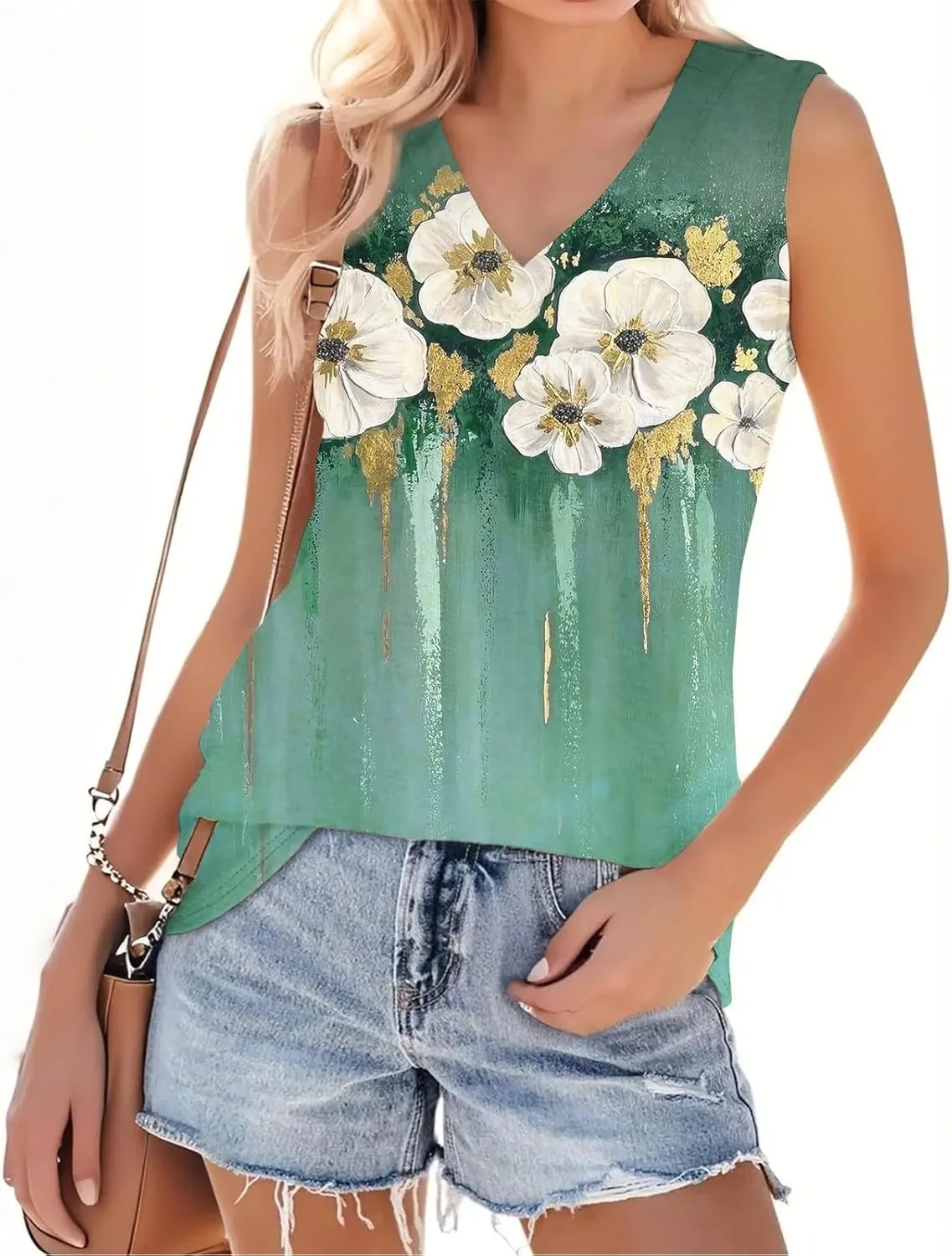 Tank Tops for Women 2025 Sleeveless V Neck Summer Causal Loose Fit Tops Trendy Tanks Cute Printed Tunic Blouses