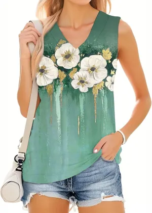 Tank Tops for Women 2025 Sleeveless V Neck Summer Causal Loose Fit Tops Trendy Tanks Cute Printed Tunic Blouses