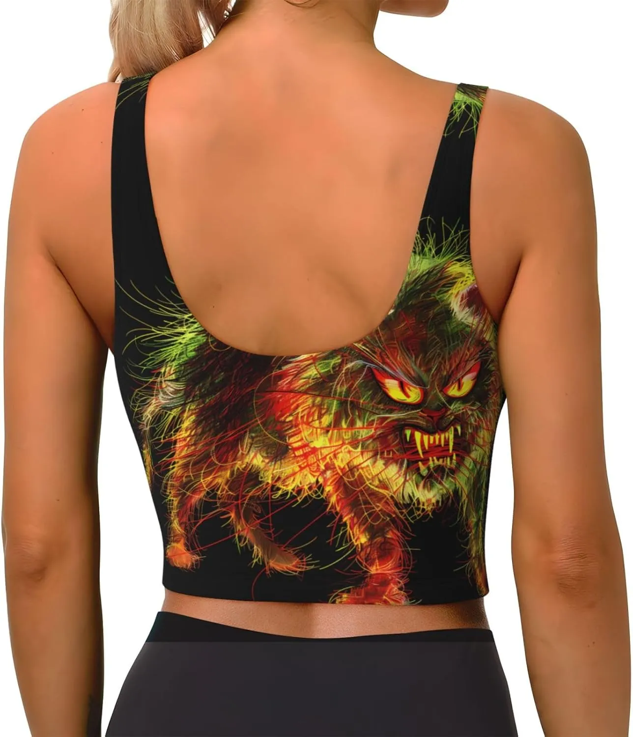 Terrified Cat Women's Sexy Sports Vest Sleeveless Athletic Gym T-Shirts Vest U-Shaped Back Quick Dry Top