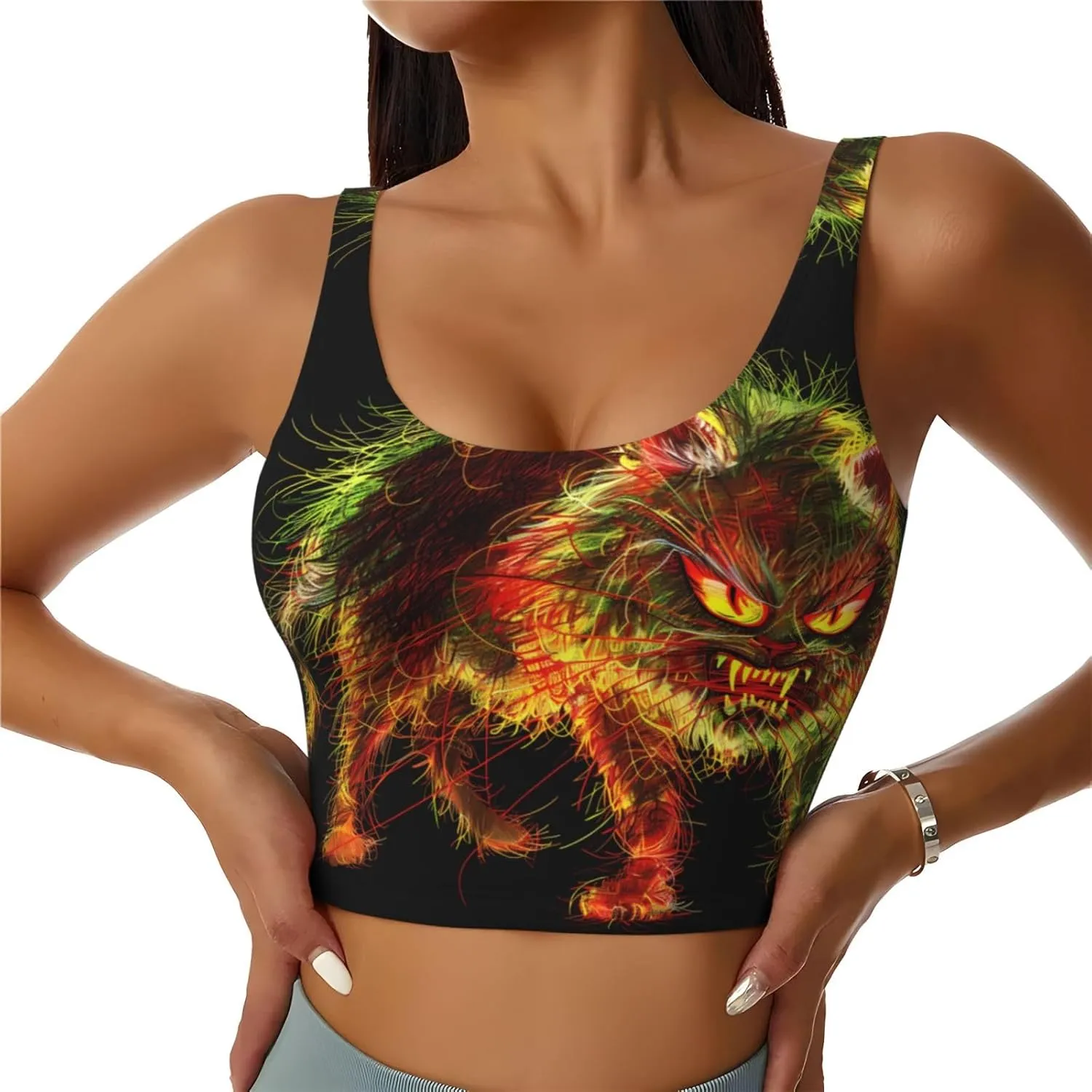 Terrified Cat Women's Sexy Sports Vest Sleeveless Athletic Gym T-Shirts Vest U-Shaped Back Quick Dry Top