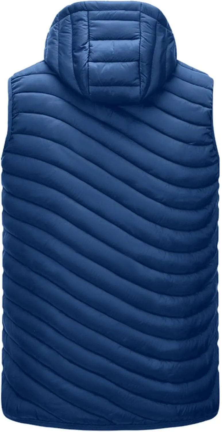 Thatrich Mens Quilted Puffer Vest Lightweight Sleeveless Zip Up Hooded Jackets Casual Stand Collar Vests Winter Outdoor Wear