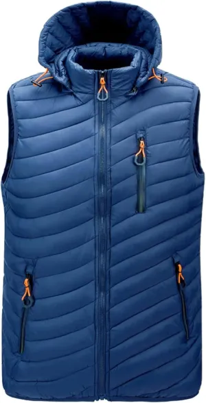 Thatrich Mens Quilted Puffer Vest Lightweight Sleeveless Zip Up Hooded Jackets Casual Stand Collar Vests Winter Outdoor Wear