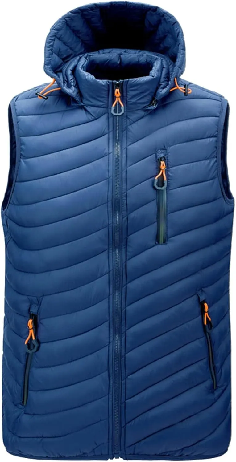 Thatrich Mens Quilted Puffer Vest Lightweight Sleeveless Zip Up Hooded Jackets Casual Stand Collar Vests Winter Outdoor Wear