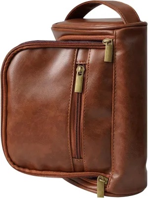 Travel Toiletries Bag for Men, Water-Resistant Dopp Kit, PU Leather Shaving Pouch Organizer, Men's Utility Organizer Bag, Multi-Compartment Travel Makeup Bag for Accessories