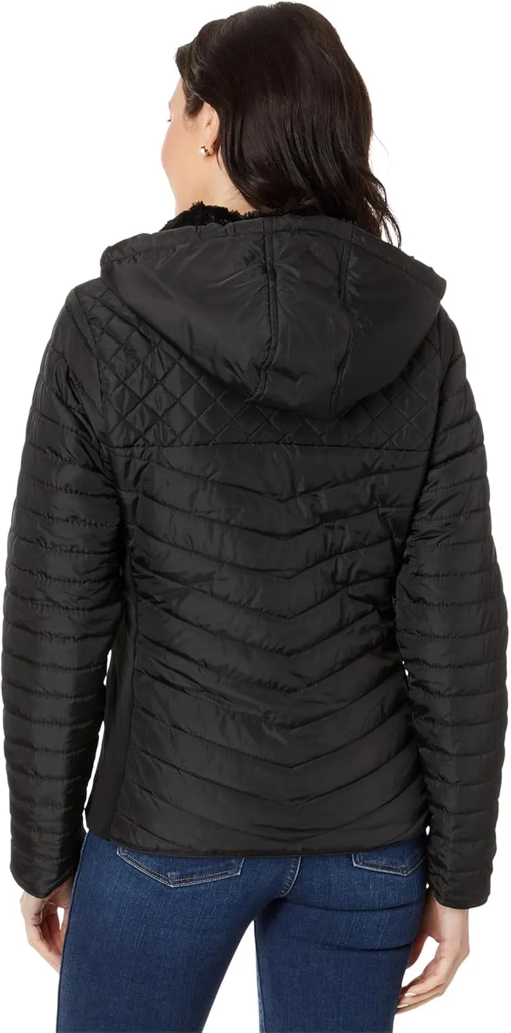U.S. POLO ASSN. Chevron Quilted Moto Hooded Jacket with Rib Trim And Cozy Faux Fur Lining