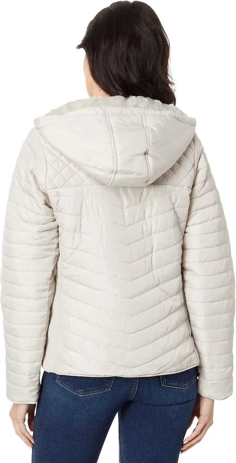 U.S. POLO ASSN. Chevron Quilted Moto Hooded Jacket with Rib Trim And Cozy Faux Fur Lining