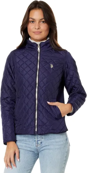 U.S. POLO ASSN. Quilted Moto Jacket with Cozy Faux Fur Lining And Rib Trim