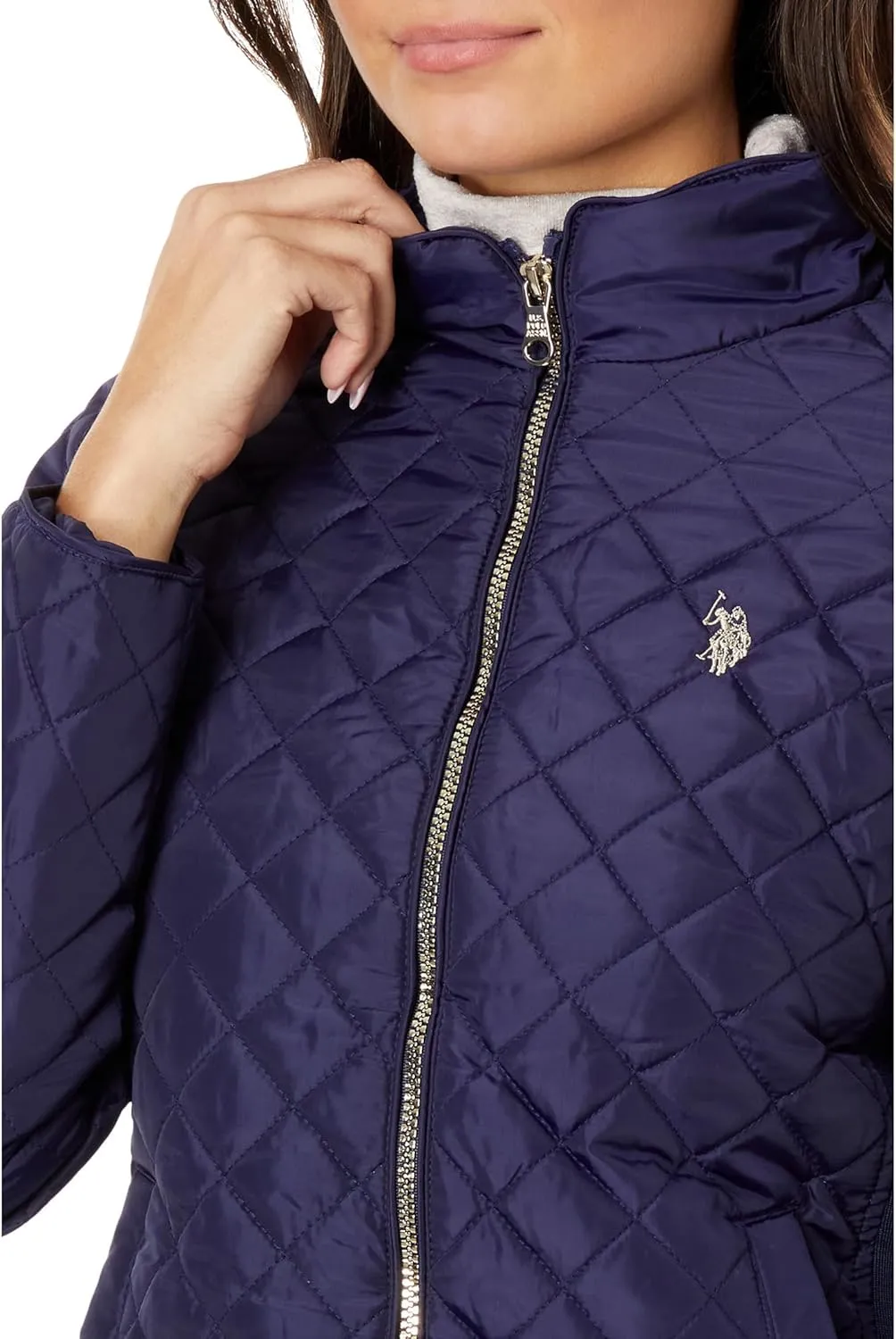 U.S. POLO ASSN. Quilted Moto Jacket with Cozy Faux Fur Lining And Rib Trim
