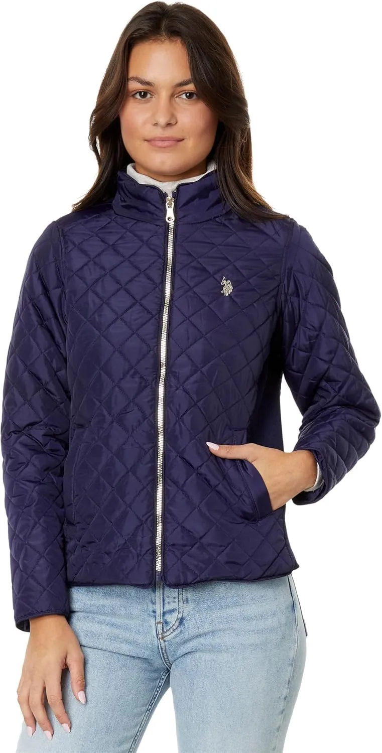U.S. POLO ASSN. Quilted Moto Jacket with Cozy Faux Fur Lining And Rib Trim