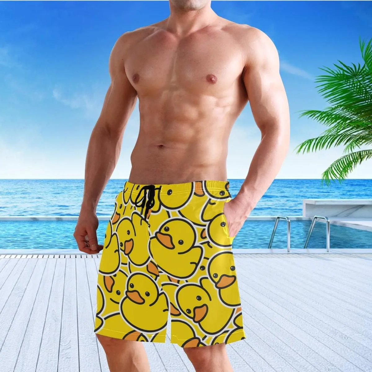 visesunny Fashion Cool Style Men's Beach Shorts Swim Trunks Quick Dry Casual Polyester Swim Shorts with Pockets S-XXL
