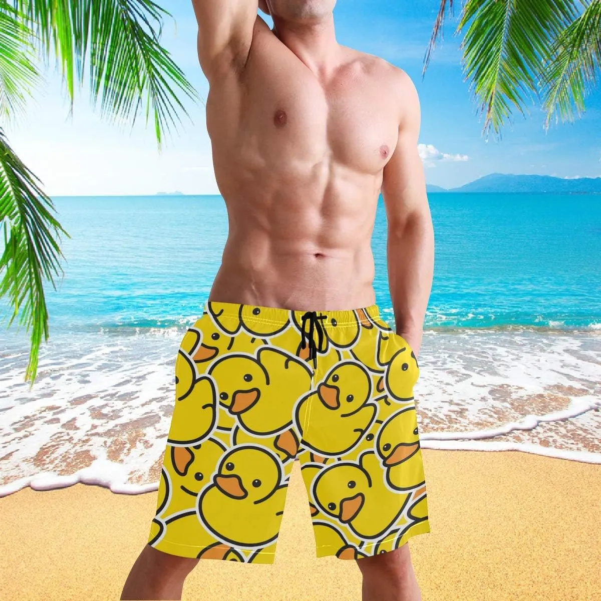 visesunny Fashion Cool Style Men's Beach Shorts Swim Trunks Quick Dry Casual Polyester Swim Shorts with Pockets S-XXL