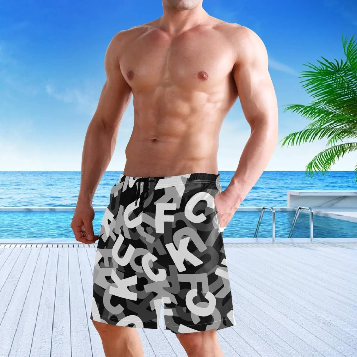 visesunny Fashion Cool Style Men's Beach Shorts Swim Trunks Quick Dry Casual Polyester Swim Shorts with Pockets S-XXL