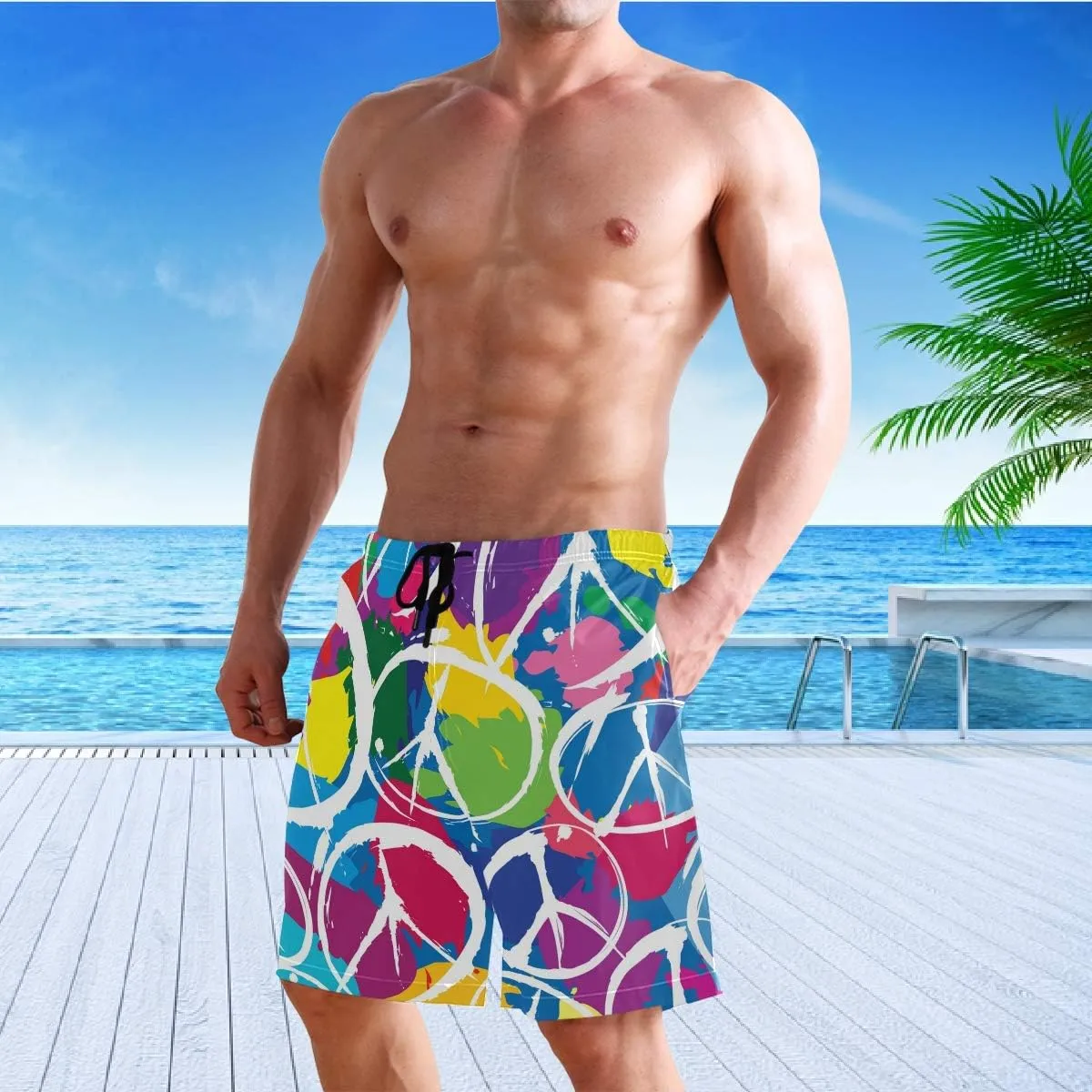 visesunny Fashion Cool Style Men's Beach Shorts Swim Trunks Quick Dry Casual Polyester Swim Shorts with Pockets S-XXL