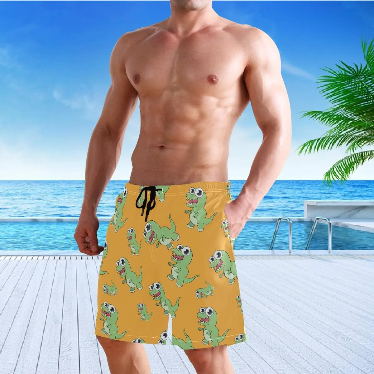 visesunny Fashion Cool Style Men's Beach Shorts Swim Trunks Quick Dry Casual Polyester Swim Shorts with Pockets S-XXL