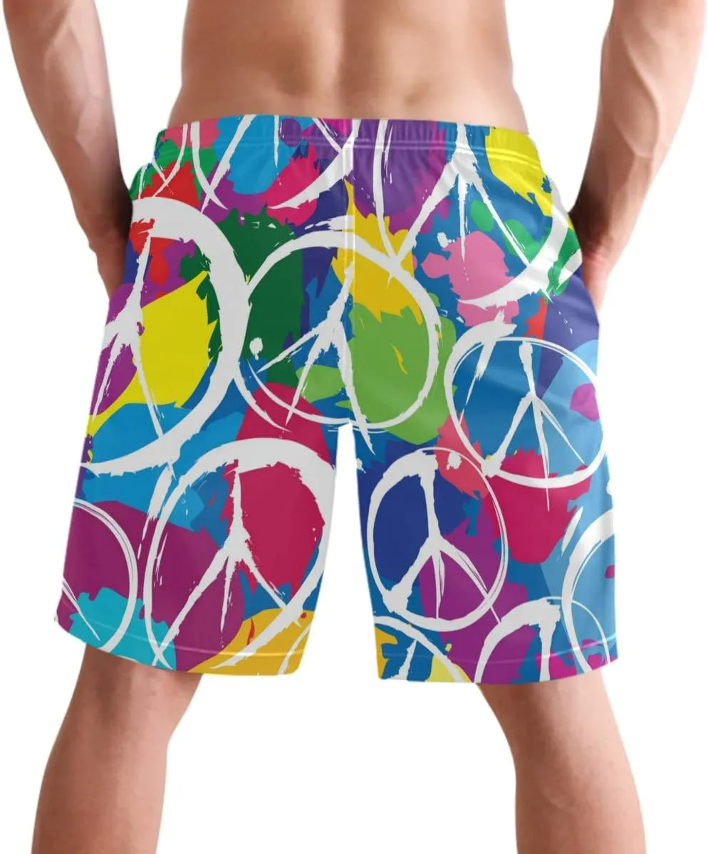 visesunny Fashion Cool Style Men's Beach Shorts Swim Trunks Quick Dry Casual Polyester Swim Shorts with Pockets S-XXL