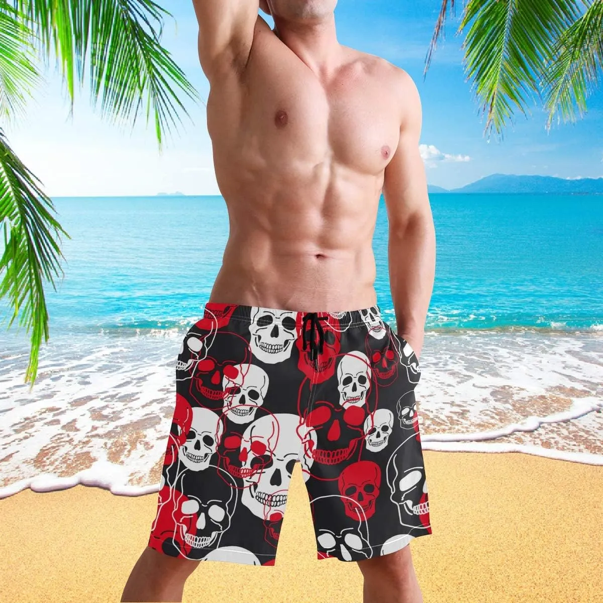 visesunny Fashion Cool Style Men's Beach Shorts Swim Trunks Quick Dry Casual Polyester Swim Shorts with Pockets S-XXL