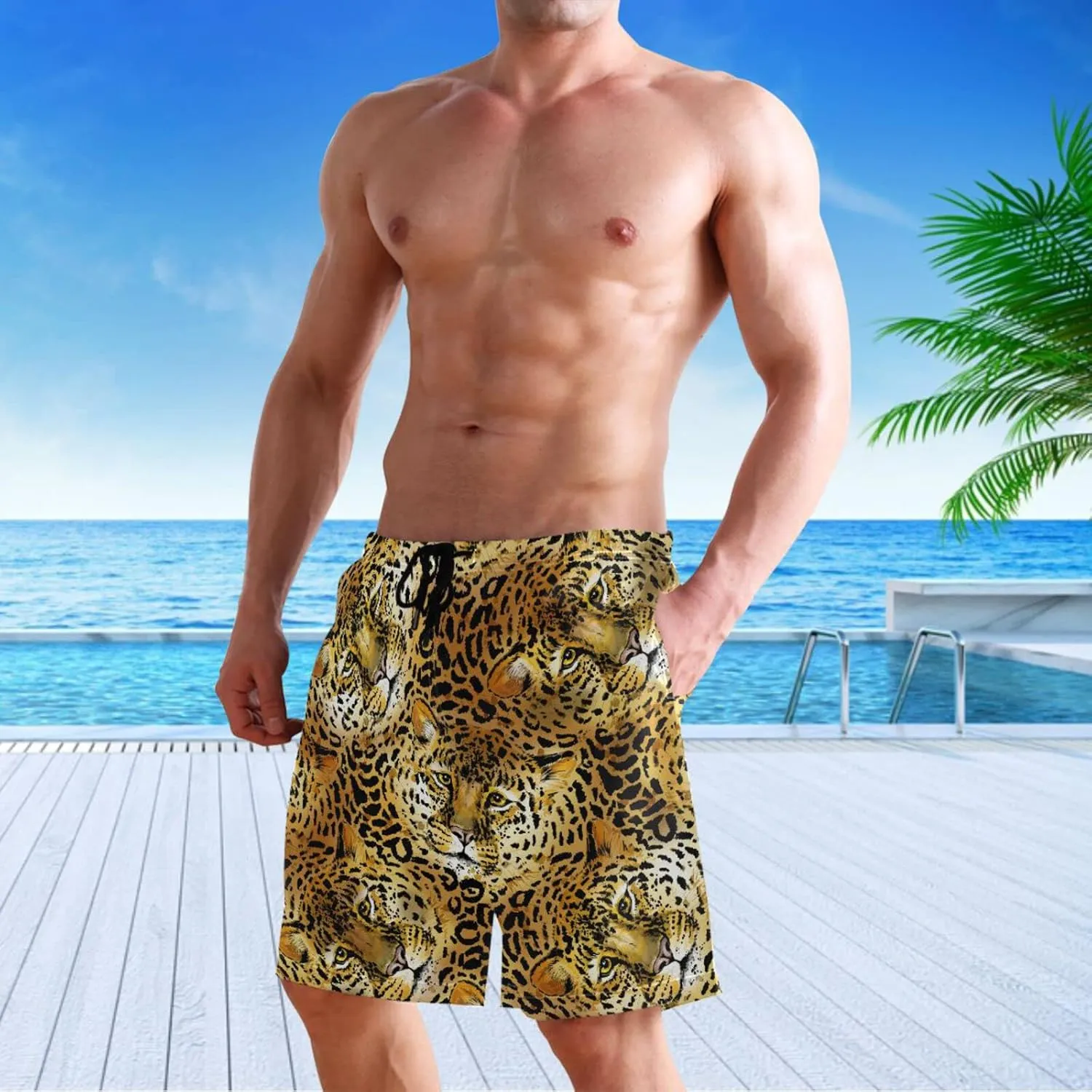 visesunny Fashion Funny Style Men's Beach Shorts Swim Trunks Quick Dry Casual Polyester Swim Shorts with Pockets S-XXL