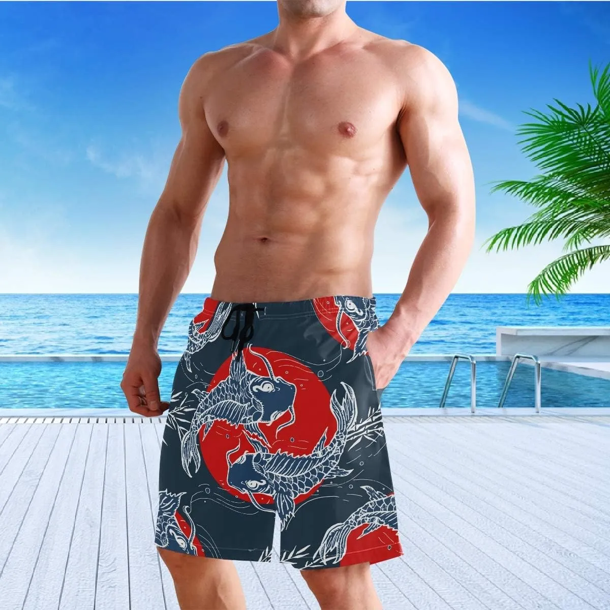 visesunny Fashion Funny Style Men's Beach Shorts Swim Trunks Quick Dry Casual Polyester Swim Shorts with Pockets S-XXL