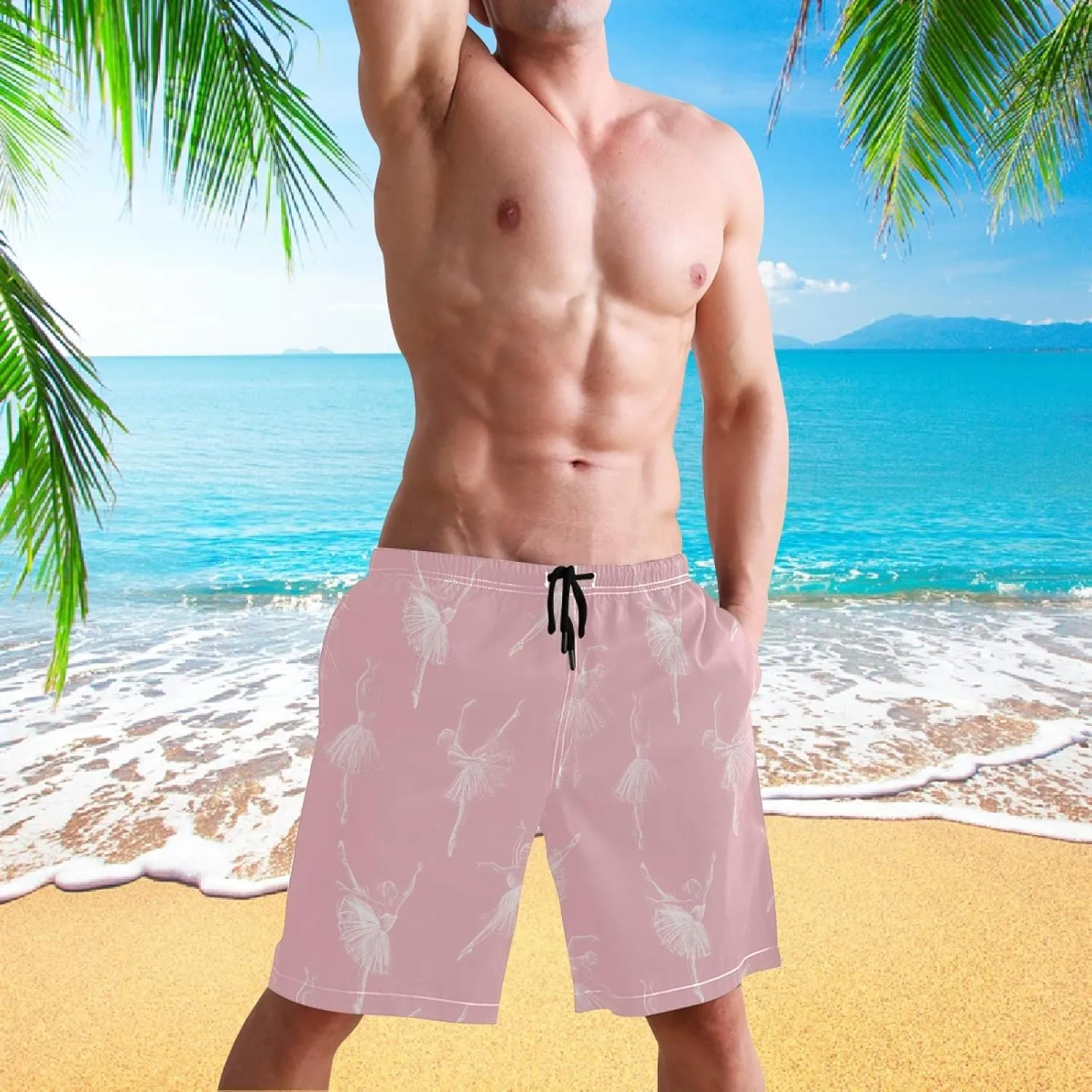 visesunny Fashion Funny Style Men's Beach Shorts Swim Trunks Quick Dry Casual Polyester Swim Shorts with Pockets S-XXL