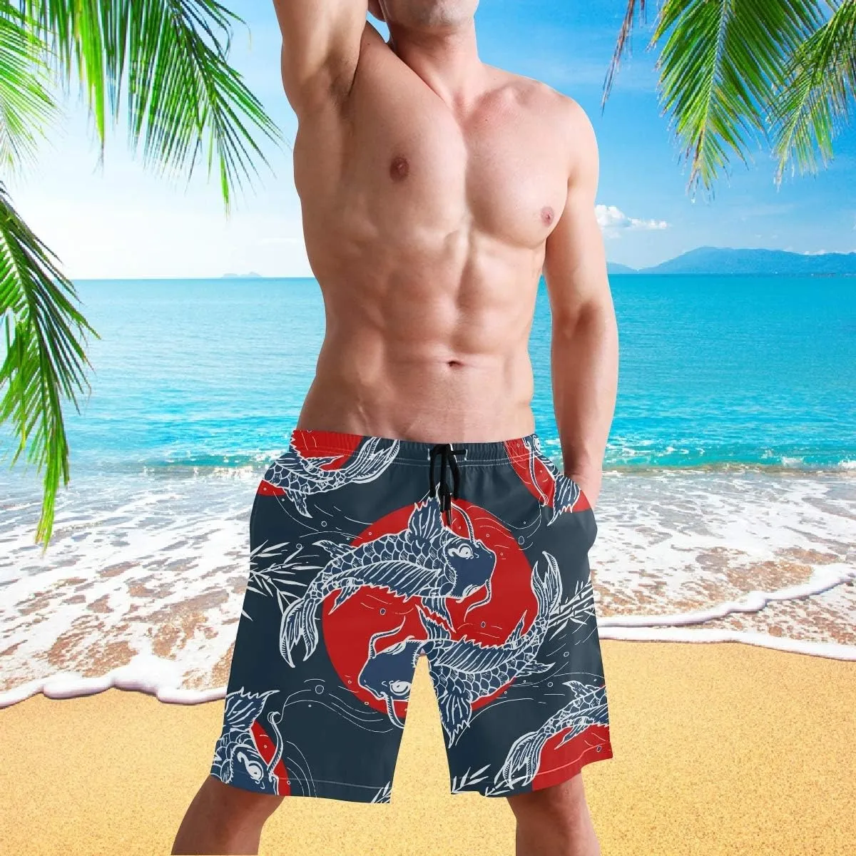 visesunny Fashion Funny Style Men's Beach Shorts Swim Trunks Quick Dry Casual Polyester Swim Shorts with Pockets S-XXL