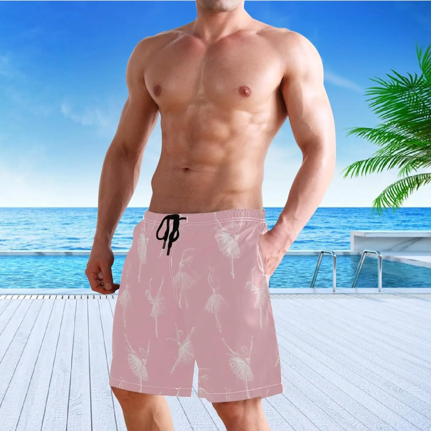 visesunny Fashion Funny Style Men's Beach Shorts Swim Trunks Quick Dry Casual Polyester Swim Shorts with Pockets S-XXL