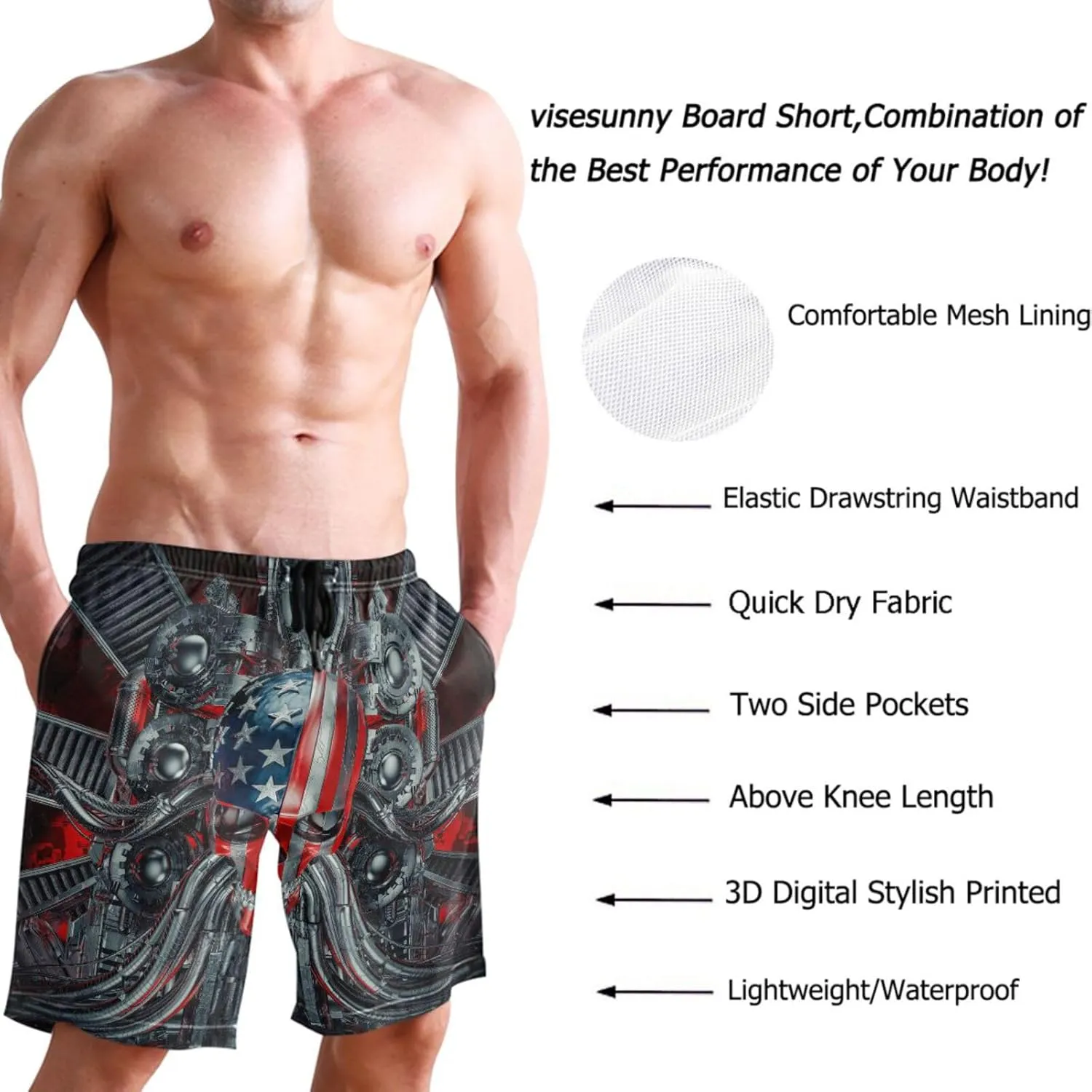 visesunny Fashion Men's Novelty Swim Trunks Quick Dry Swimwear Summer Beach Sports Board Shorts Floral Bathing Suit