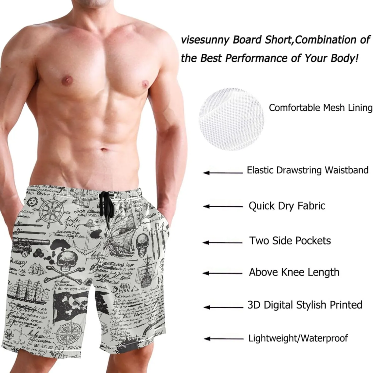 visesunny Fashion Men's Novelty Swim Trunks Quick Dry Swimwear Summer Beach Sports Board Shorts Floral Bathing Suit