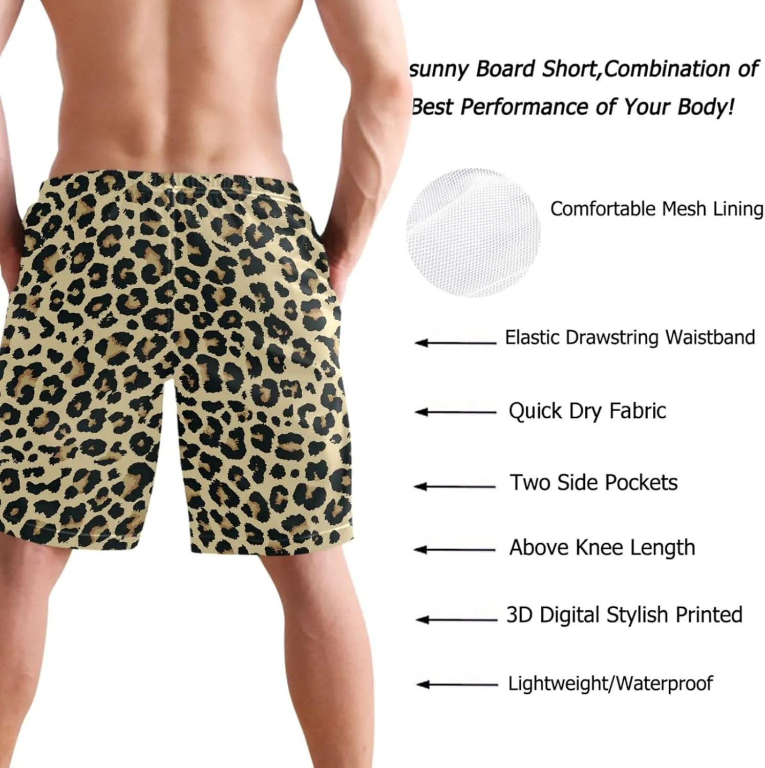 visesunny Men's Novelty Beach Shorts Quick Dry Swimwear Sports Running Swim Board Shorts Bathing Suits Mesh Lining