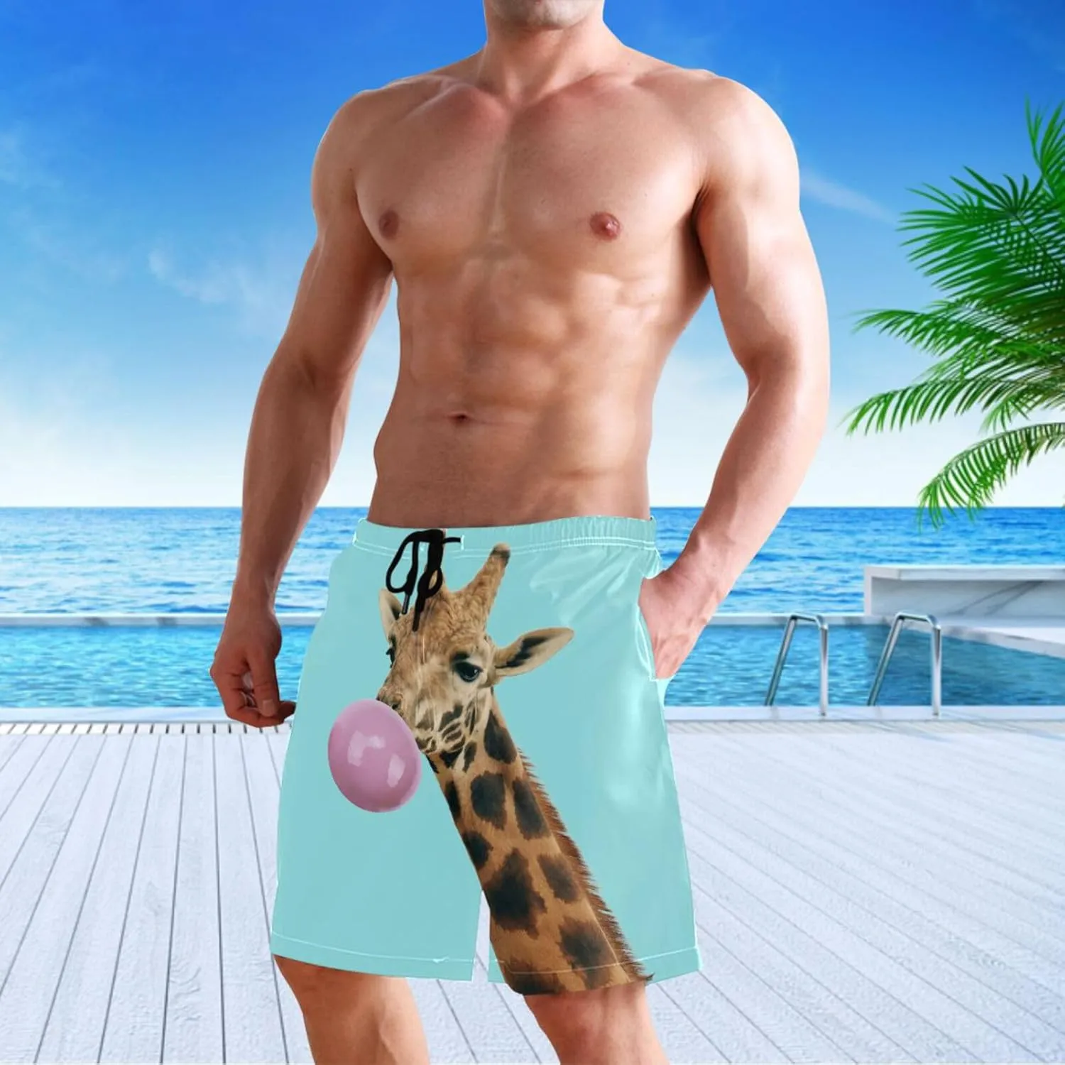 visesunny Men's Novelty Beach Shorts Quick Dry Swimwear Sports Running Swim Board Shorts Bathing Suits Mesh Lining