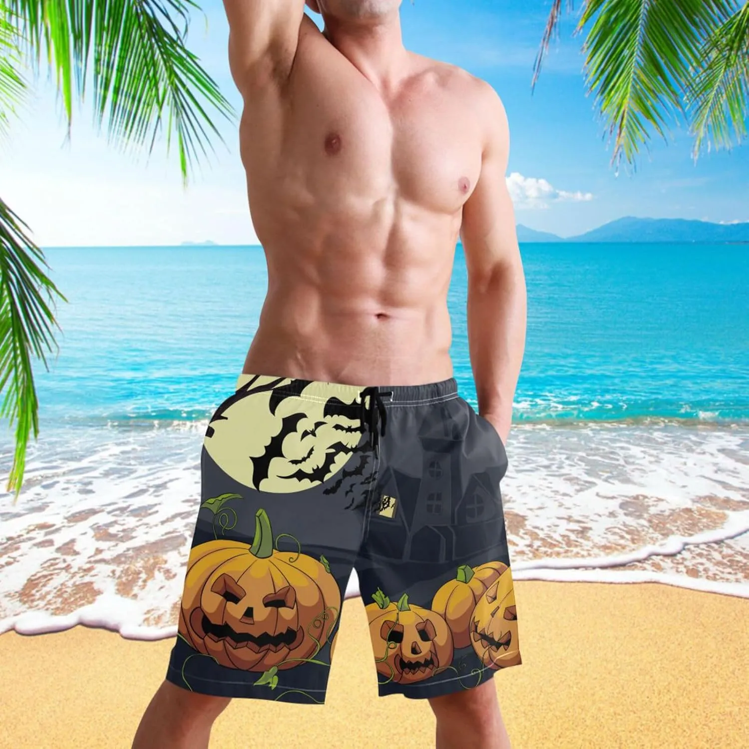 visesunny Men's Novelty Beach Shorts Quick Dry Swimwear Sports Running Swim Board Shorts Bathing Suits Mesh Lining