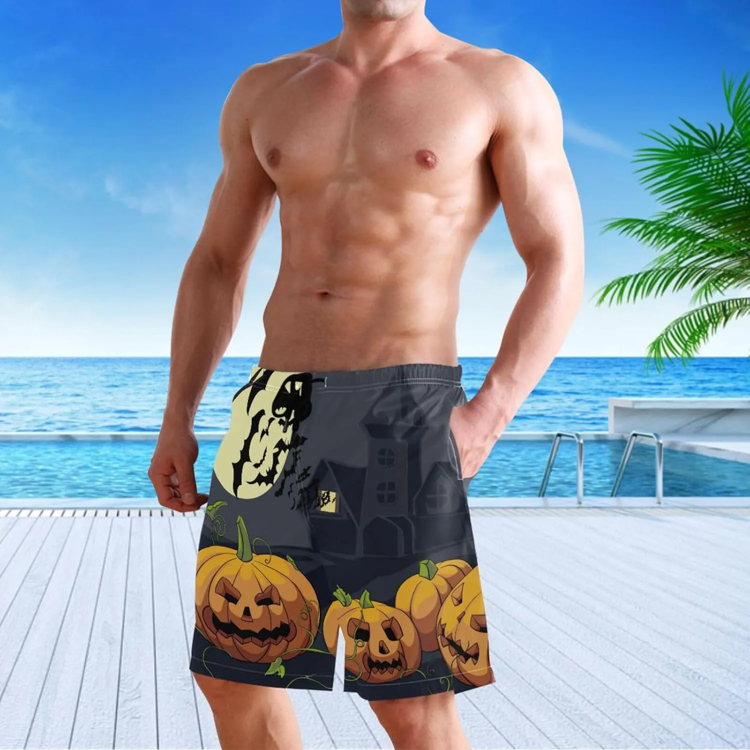 visesunny Men's Novelty Beach Shorts Quick Dry Swimwear Sports Running Swim Board Shorts Bathing Suits Mesh Lining
