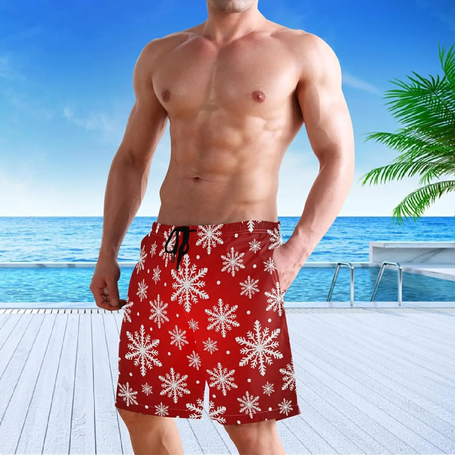 visesunny Men's Novelty Beach Shorts Soft Swimwear Sports Running Swim Board Shorts Bathing Suits Mesh Lining